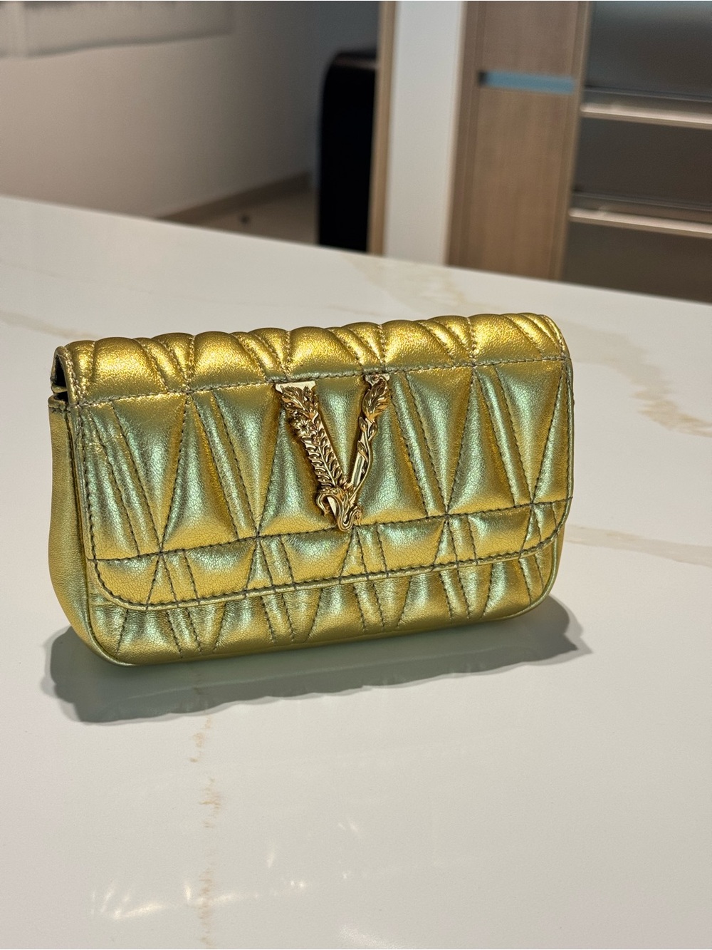 Versace Metallic Quilted Virtus Mini Bag